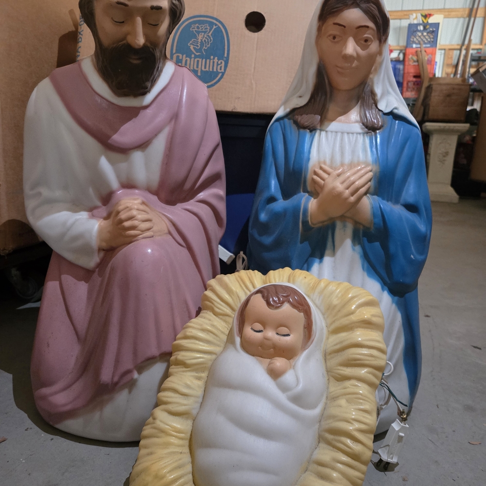 28" Nativity Scene Figurine Set with Pink, Blue, and Cream Accents Out Door Set